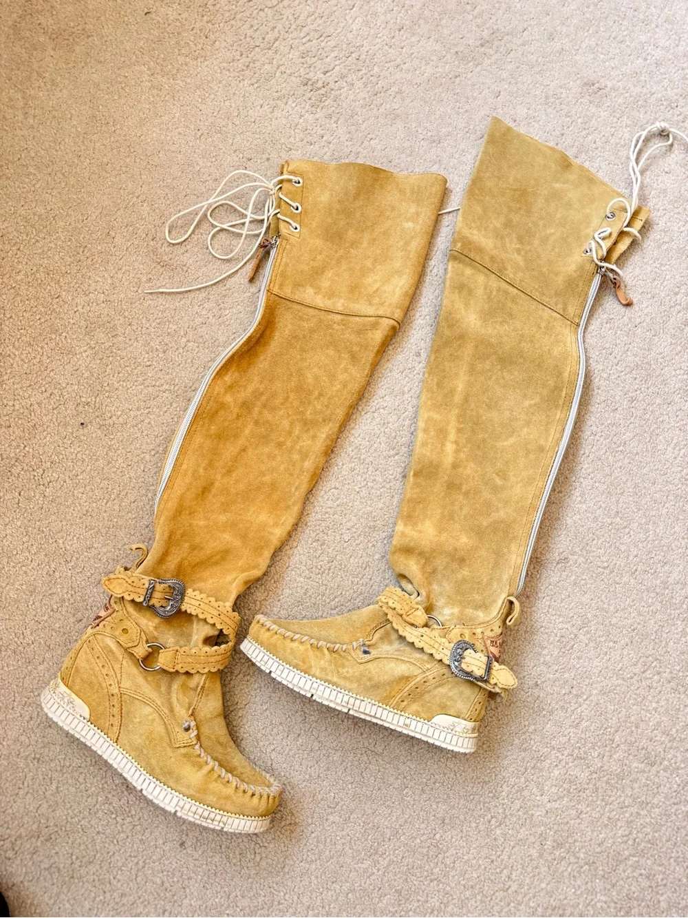 El Vaquero OTK Back Zipper Half-Lace Boots 37 EUC Suede Leather Moccasin Boots